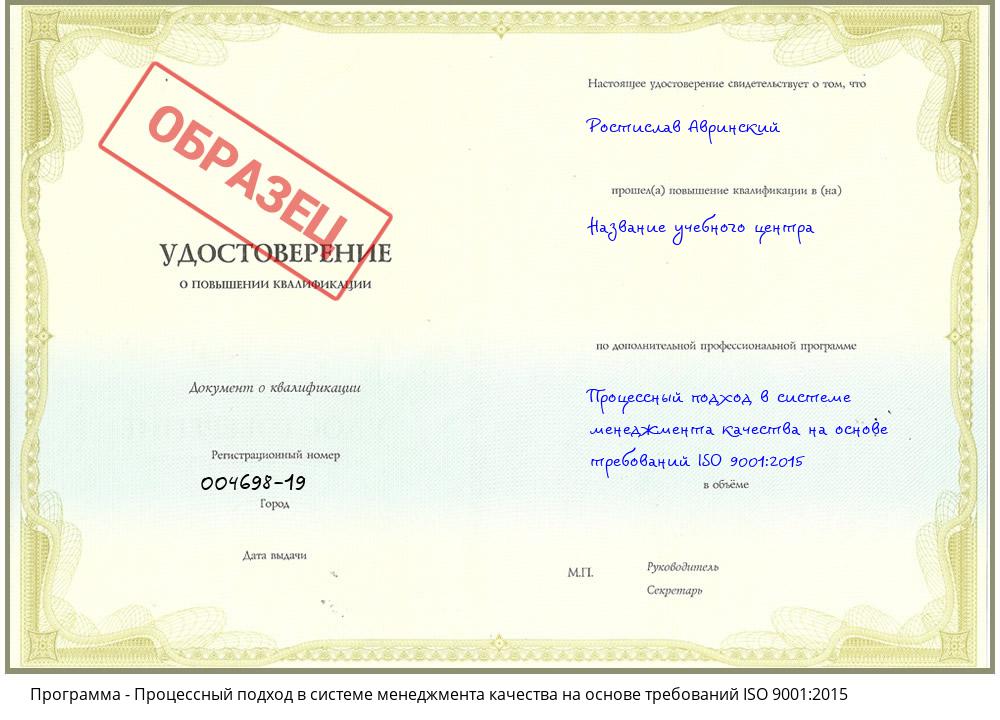 Процессный подход в системе менеджмента качества на основе требований ISO 9001:2015 Зеленоград