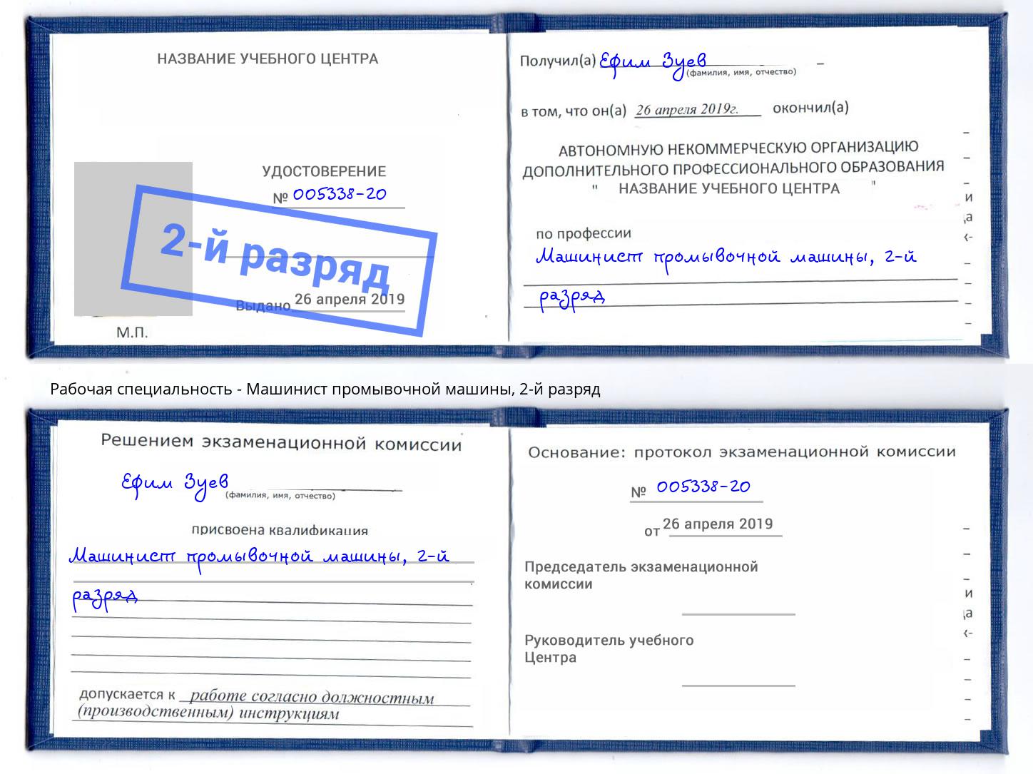 корочка 2-й разряд Машинист промывочной машины Зеленоград