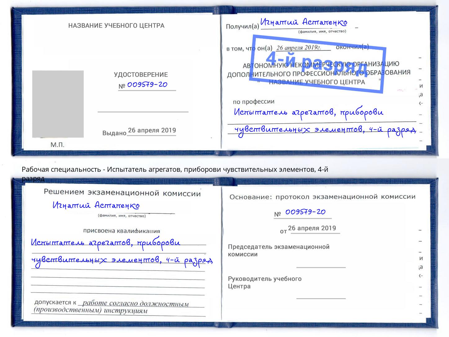 корочка 4-й разряд Испытатель агрегатов, приборови чувствительных элементов Зеленоград