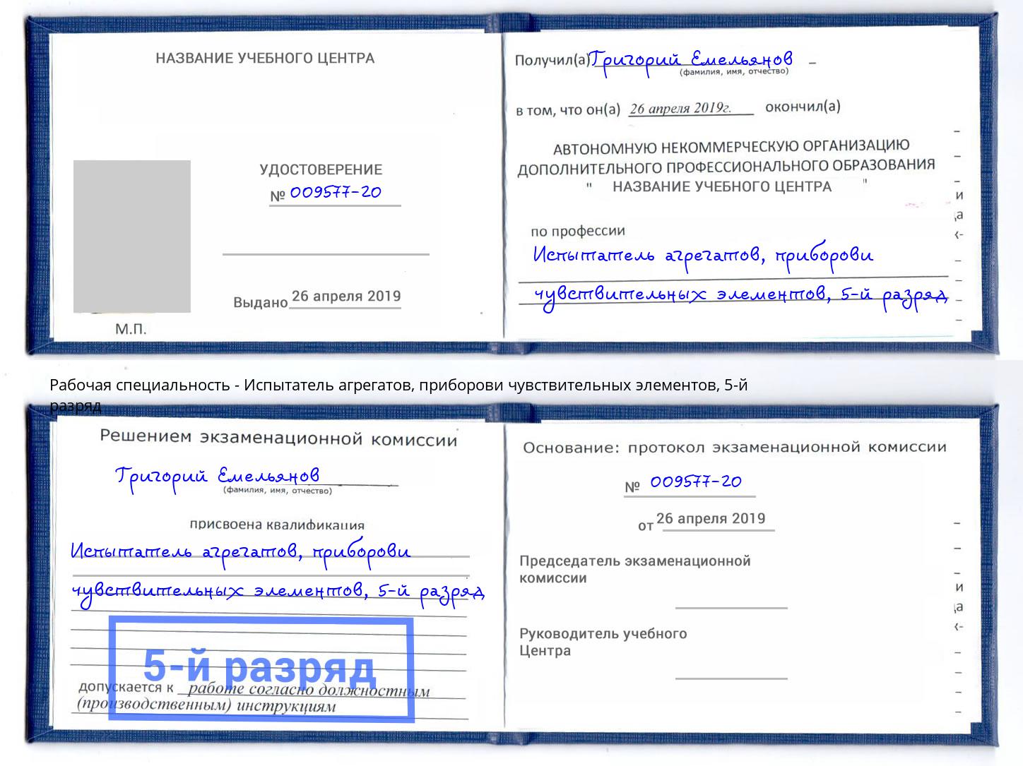 корочка 5-й разряд Испытатель агрегатов, приборови чувствительных элементов Зеленоград