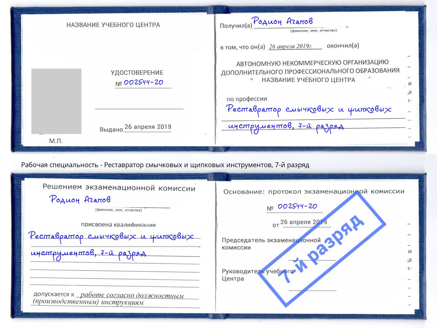 корочка 7-й разряд Реставратор смычковых и щипковых инструментов Зеленоград