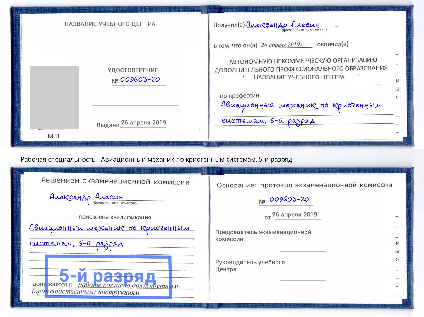 корочка 5-й разряд Авиационный механик по криогенным системам Зеленоград