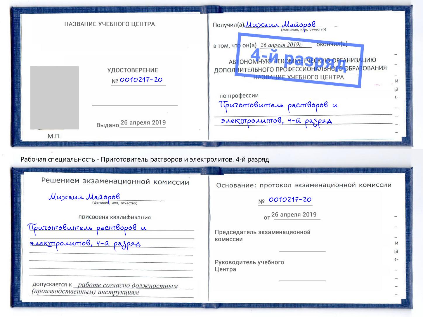 корочка 4-й разряд Приготовитель растворов и электролитов Зеленоград