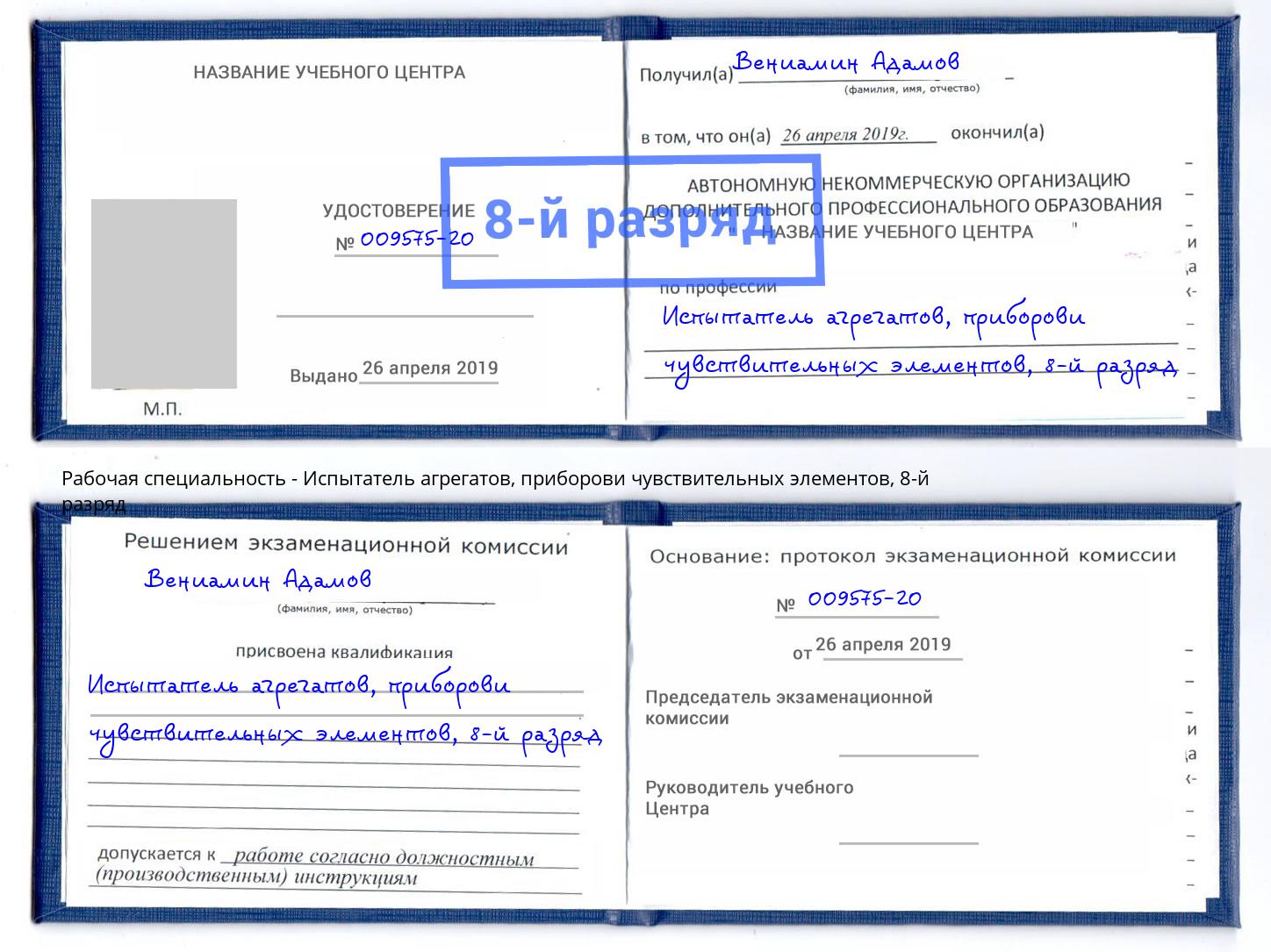 корочка 8-й разряд Испытатель агрегатов, приборови чувствительных элементов Зеленоград